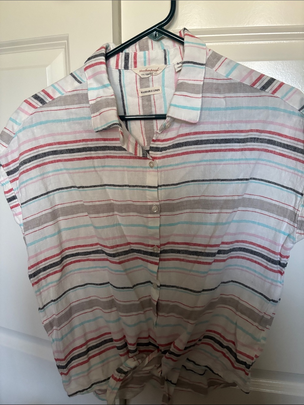 Weatherproof Multi-Striped Button-Front Women's Top - White Base